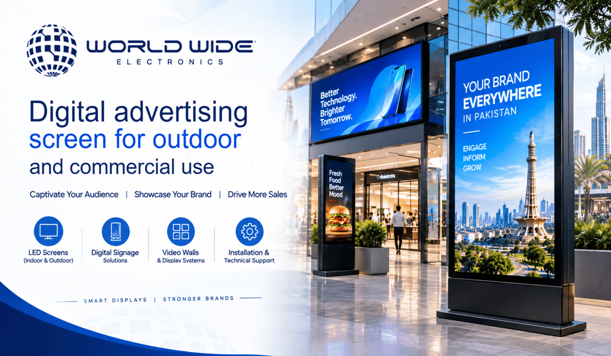 Digital advertising screen for outdoor and commercial use